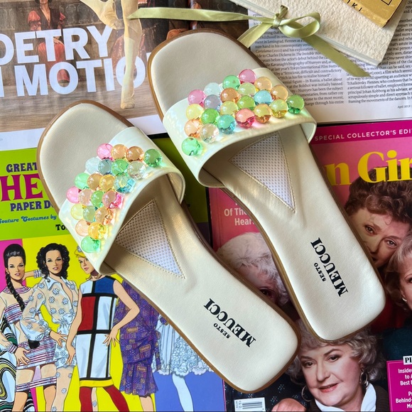 Sesto Meucci Shoes - Sesto Meucci Pastel Bubble Vamp Slide Sandals in Sirius White